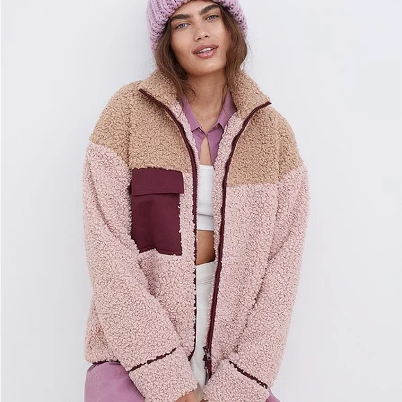 For Love and Lemons Sherpa Patchwork Color Block Full Zip Jacket - Picture 2 of 16